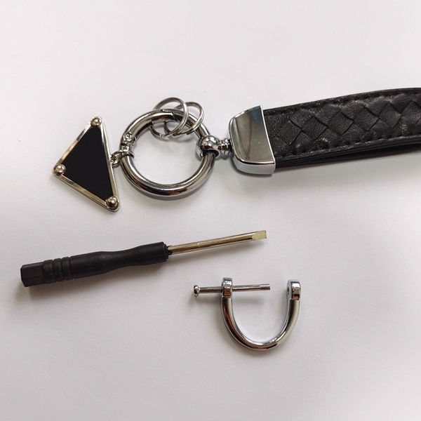 

fashion keychains men women car key chains keyring lovers keychain real leather weave pendant key ring accessories with screwdriver, Silver