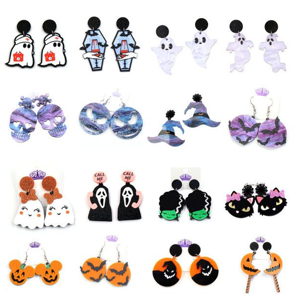 

dangle chandelier factory wholesale halloween ghost earrings cute orange bow acrylic handmade jewelry 220914, Silver