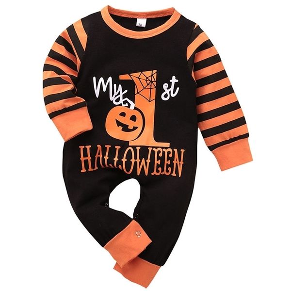 

rompers baby halloween romper girl boy black long sleeve cute cotton pumpkin stripe cosplay costume infant first jumpsuit 220915, Blue
