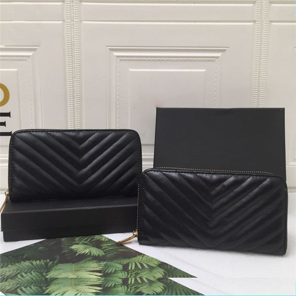 

luxury designers wallets women men long pu wallet card holder zipper lady purse handbag clutch bag with black box, Red;black