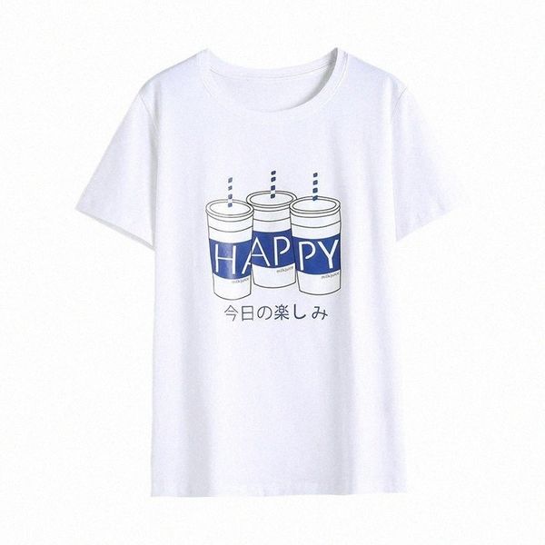 

t shirt women 2021 vintage friends letter happy letter print t-shirt summer tshirt white o-neck short tees 63nv#