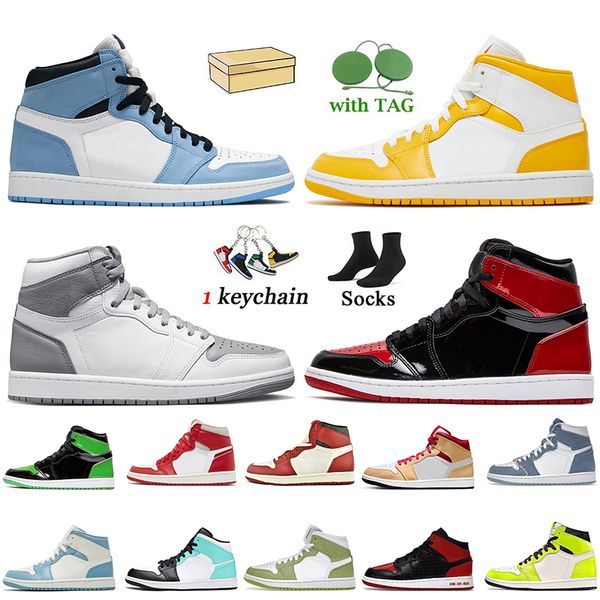 

2022 fashion women mens jumpman 1 running shoes cactus jack 1s high og stealth university blue patent bred dark mocha denim light smoke grey
