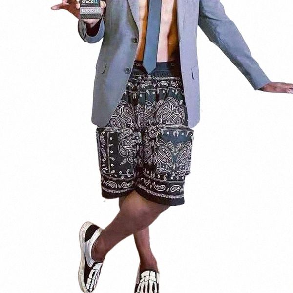 

2021 new summer europe and the united states 3d personality ethnic pattern hip-hop overalls high street men's casual shorts n8jp#, White;black