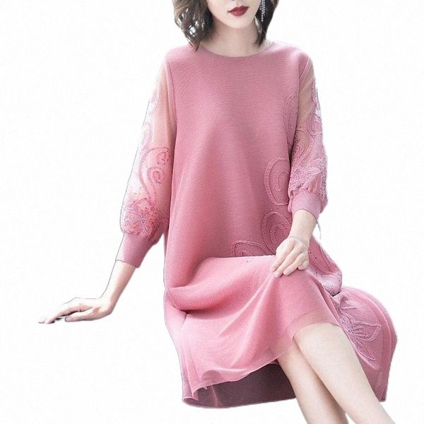 

elegant women miyak pleated fashion dress plus size belly cover pleats please casual dresses 19so#, Black;gray