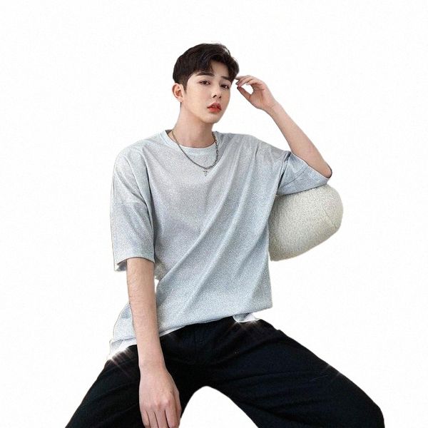 

male women couple streetwear retro fashion hip hop tees shirts men summer glitter fabric short sleeve t-shirt stage clothing 60rl#, White;black