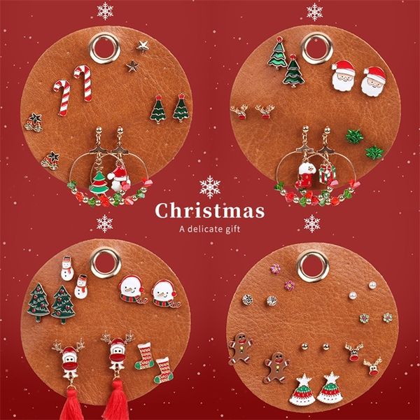 

stud 5 pairs christmas earrings design trendy xmas tree brown elk snowman santa claus gifts for women 220914, Golden;silver