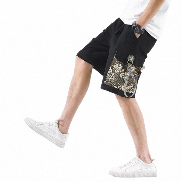 

men's shorts ribbons chinese style vintage bermuda 2021 summer casual male large size s9xt#, White;black