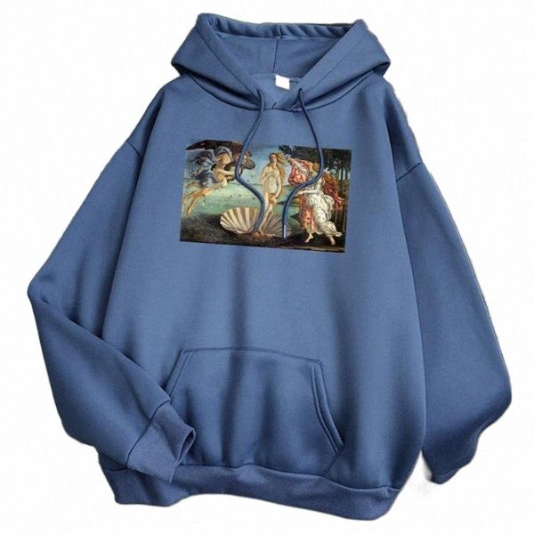 

men's hoodies & sweatshirts the birth of by sandro botticelli print man loose casual pocket hooded sweatshirt vintage hoody hip hop z7i, Black