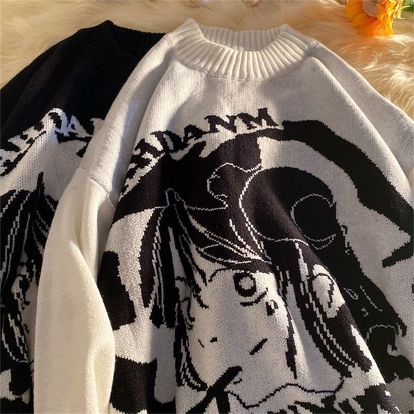 

women's knits tees autumn winter ins crew neck sweater student loose knit pullover 220915, White