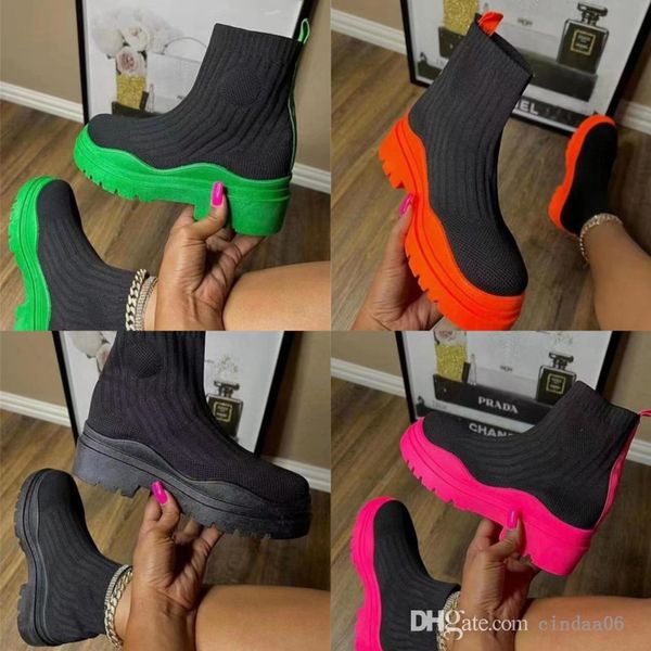 

2022 fall women sock booties new designer thick soled casual woven single boots elastic casual shoes, Black