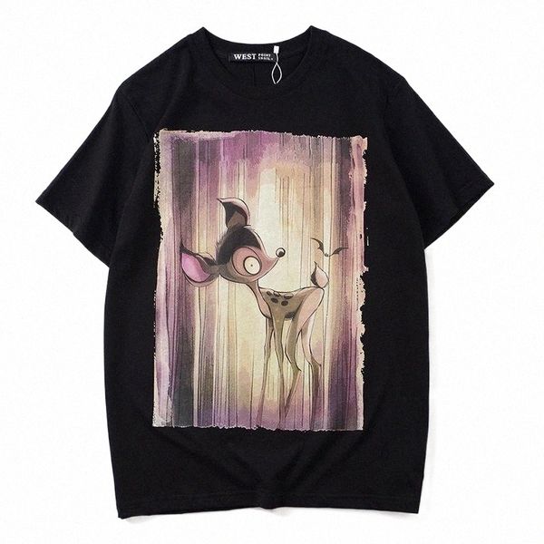

2021 short sleeve tee shirt deer printed t shirts men brand o-neck loose summer 100 cotton t-shirt for mens casual tshirt homme z15z#, White;black