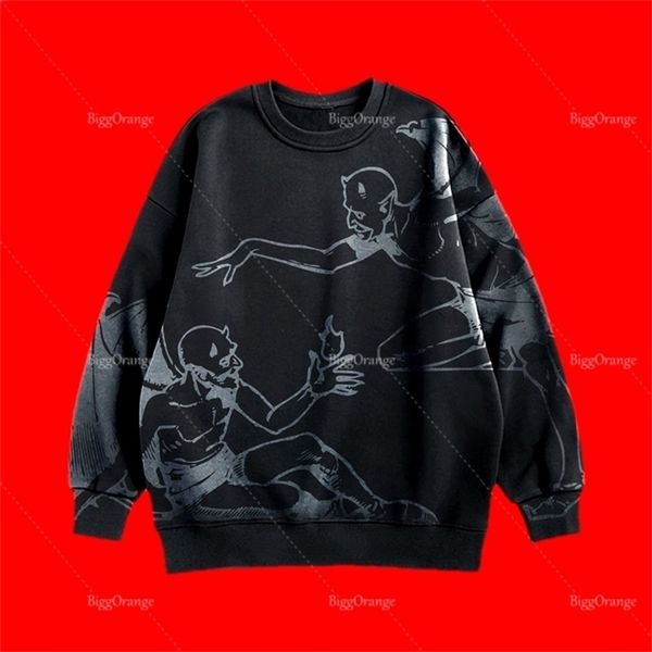 

mens hoodies sweatshirts casual fashion character print fleece sweater electro optical men and women round neck retro autumn winter 220915, Black
