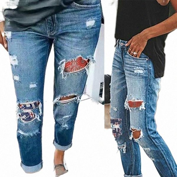 

ripped jeans women street style button pants slim female skinny hole patchwork fit fringe vaqueros mujer #t3g women's 39lg#, Blue