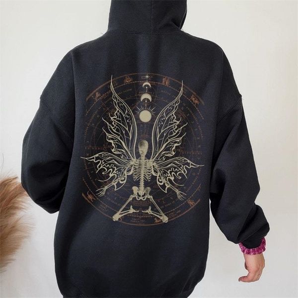 

mens hoodies sweatshirts hiphop hoodie women european and american y2k autumn skull fairy loose hoodie pullover sweatshirt man 220915, Black