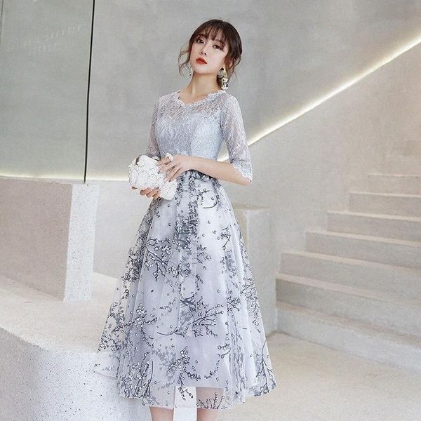 

summer new lace floral women pleated dresses elegant half sleeve bridesmaid wedding party mesh skirt evening dress vestidos a5d6#, Red