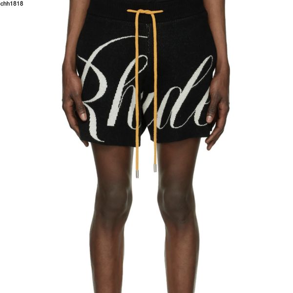 

correct 22ss american style high street rhude letter jacquard drawstring wool men's and women's loose knit shorts, White;black