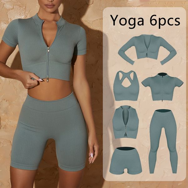 

women's sets seamless women yoga workout sportswear gym clothing zipper long sleeve high waist leggings fitness bra athletic sports..., White;red