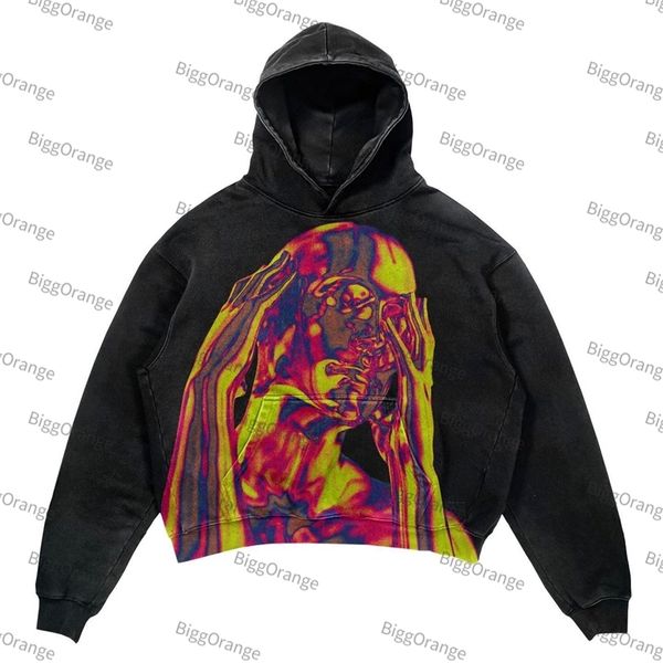 

mens hoodies sweatshirts hip hop fashion print autumn and winter retro hoodie loose casual sweater men women hoodie men clothing 220915, Black