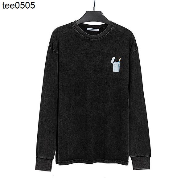 

fashion brand dark high street t-shirt lighter printing wash water to be old short sleeve hip-hop couple long sleeve, Black