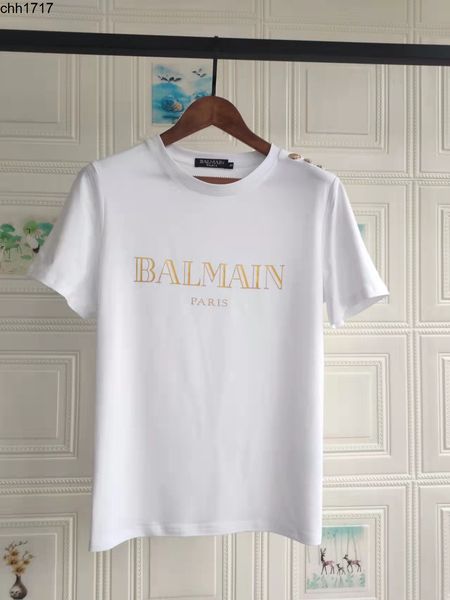

22ssbarman star same style barman shoulder gold button bronzed letter cotton short sleeve t-shirt for lovers, White