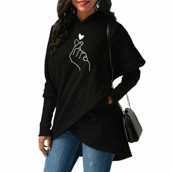 

women hoodies sweatshirts 2021 casual love hand print hoodie female plus size warm hooded sweatshirt long sleeve pullover women's & z3, Black