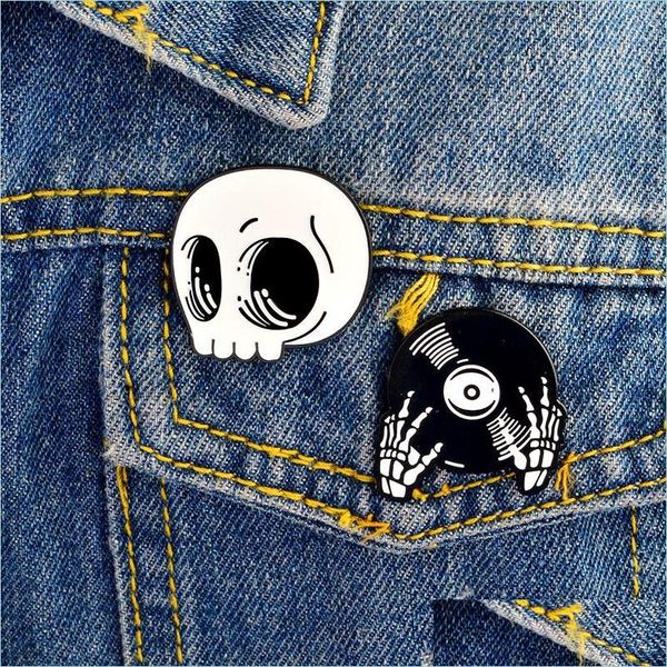 

pins brooches miss zoe skeleton record hands pins dj brooch denim jacket pin hat buckle shirt badge dark punk jewelry gif jewelshops dhb01, Gray
