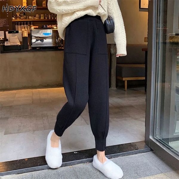

women's pants capris granny spring autumn knitted harem harem women loose solid 7 colors trousers casual high waist warm streetwear pan, Black;white