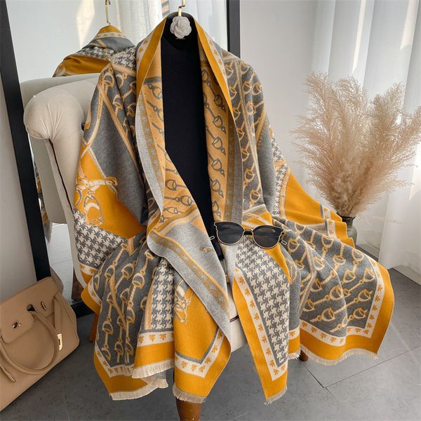 

winter pop versatile scarf classic jacquard designer scarf womens mens fashion double sided cashmere scarves wrap gift neckerchief 180x65cm, Blue;gray