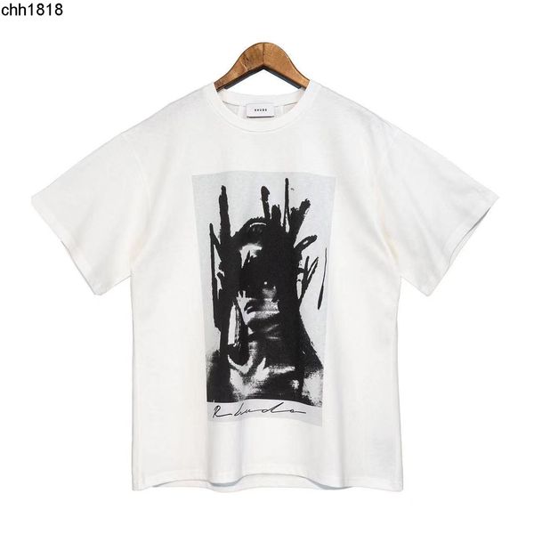 

correct version tide brand rhude graffiti portrait print loose version male and female couple short sleeve t-shirt, White;black