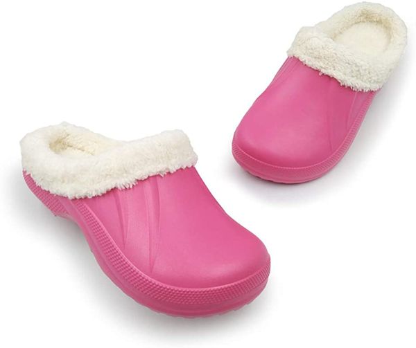 

winter warm plush slippers classic home outdoor lined clogs fuchsia, Black