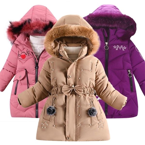 

down coat childrens winter down jacket fashionable style childrens medium and long printed wool collar hooded cotton coat 220915, Blue;gray