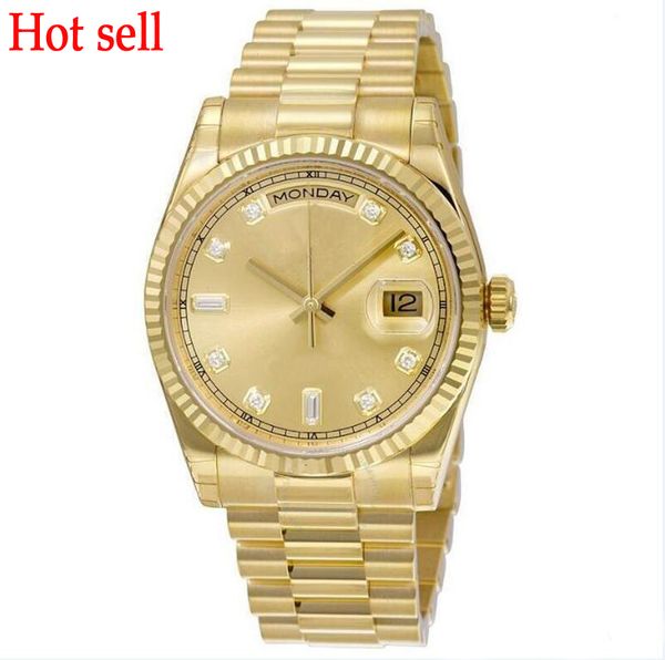 

luxury watch mens watches aaa day date mechanical glide smooth second hand 40mm gold dial stainless steel sapphire glass wristwatches, Slivery;brown
