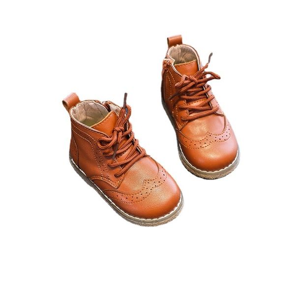 

boots spring autumn girls leather shoes fashion kids ankle solid color boys sneakers black brown smg136 220915, Black;grey