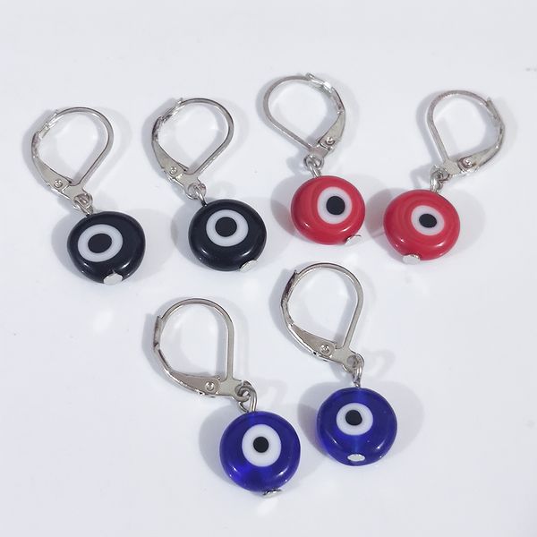 

vintage turkish evil eye hoop dangle earrings for women bohemian circle black red blue eyes earrings jewelry, Silver