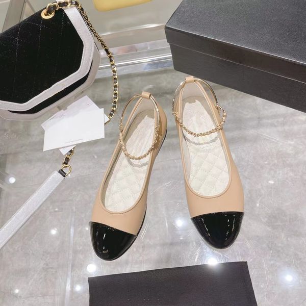 

2022 new classic women's flats mixed colors genuine leather ballet shoes luxury brands colorful shoes round toe ladies dress shoes size, Black