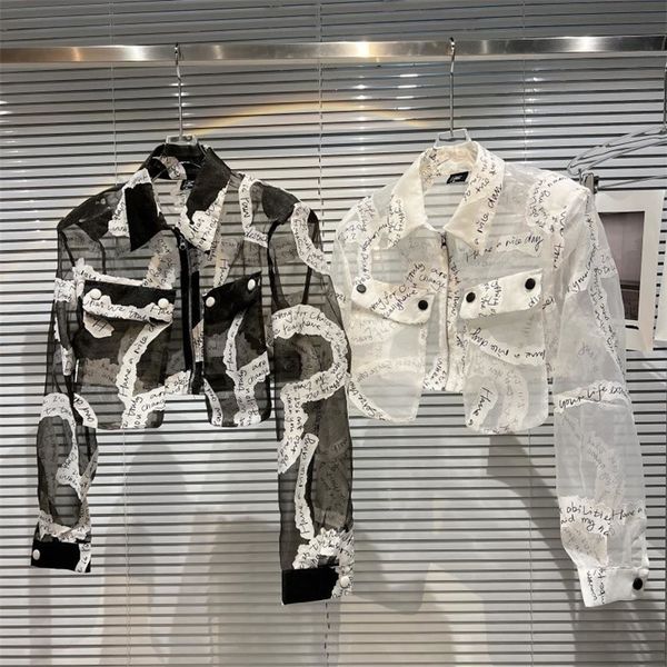 

womens jackets prepomp summer arrivals long sleeve turn down collar letters transparent sunscreen thin coat women gf221 220915, Black;brown