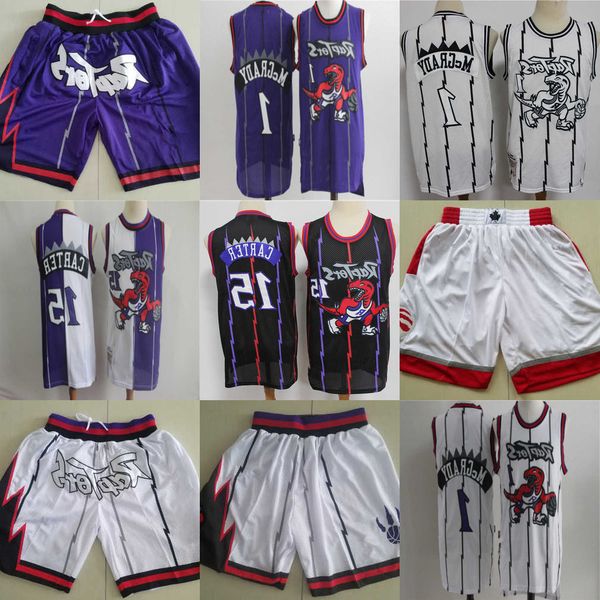 

basketball jerseys toronto''raptors''men throwback jersey purple vince 15 carter tracy 1 mcgrady shorts, Black;red