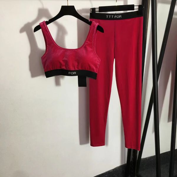 

22 designer active sets fashion king's yoga workout kit women velvet tracksuit slim cut halter vest slim leggings with chest pad rose r