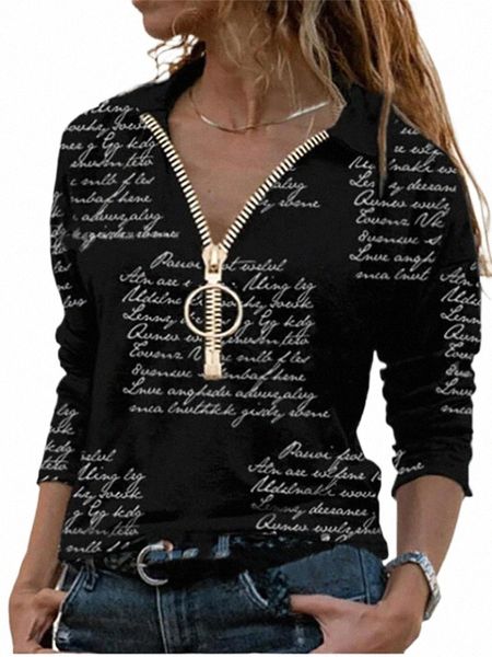 

elegant v-neck women 2021 spring autumn fashion long sleeve zip pullover floral print lady t-shirts u4hi#, White