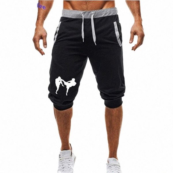 

man's shorts 100%cotton casual fashion sweatpants knee fitness mma kick print short jogger men's 89wx#, White;black