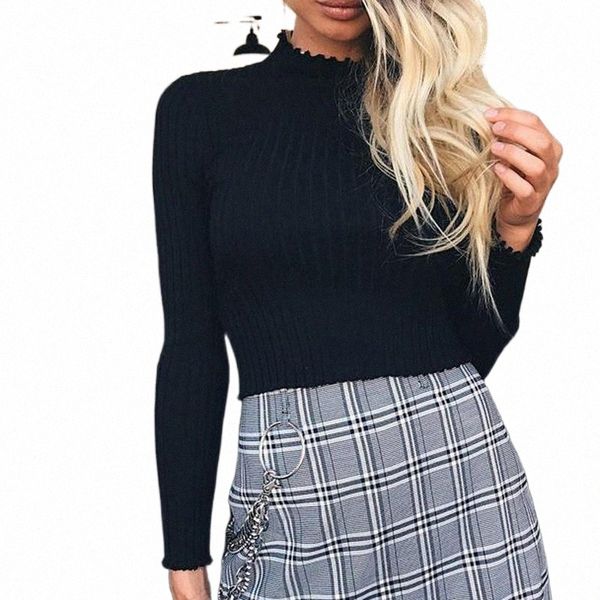 

long sleeve crop women shirts harajuku korean knit black green clothes turtleneck basic short t shirt femme 2021 women's t-shirt k7u8#, White