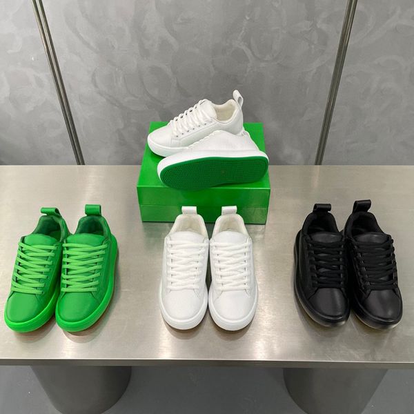 

2022 designer logo oversized casual shoes green leather luxury genuine leather womens espadrilles trainers mens women flats lace up platform, Black