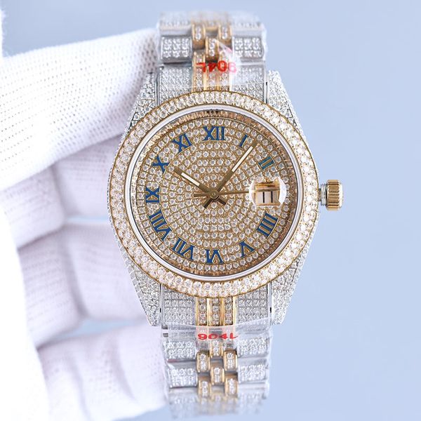 

diamond watch automatic mechanical 41mm men wristband stainless steel business wristwatches montre de luxe, Slivery;brown