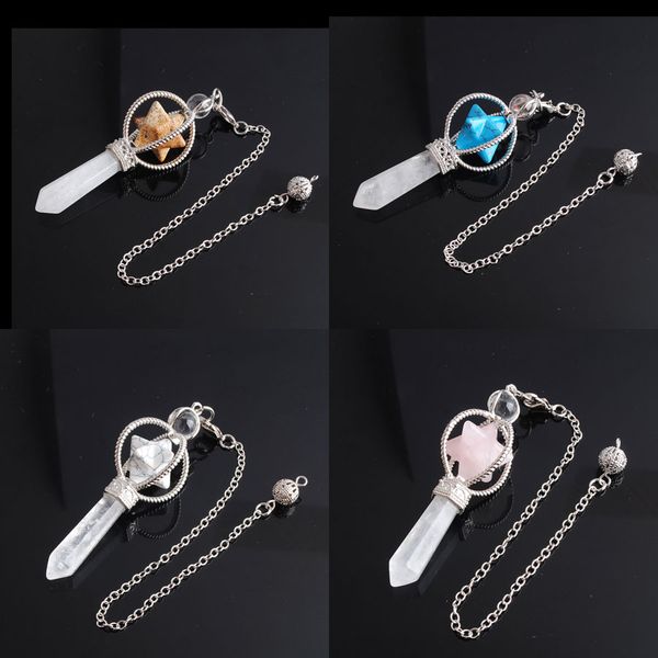 

star hexagonal pendants merkabah reiki pendulum chain natural gem stone charms healing amulet europe fashion jewelry bn385, Silver