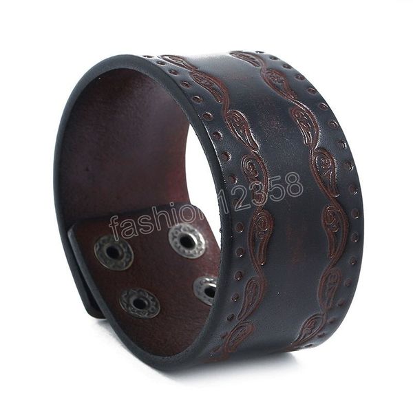 

retro emboss floral leather bracelets cuff button adjustable bracelet wristand for men women fashion jewelry, Golden;silver