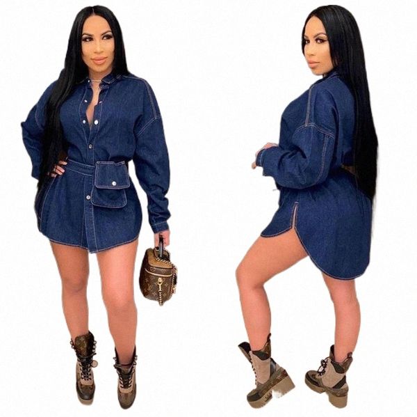 

jeans skater dress women turn down collar buttons elegant denim casual outerwear dresses g5b0#, Black;gray