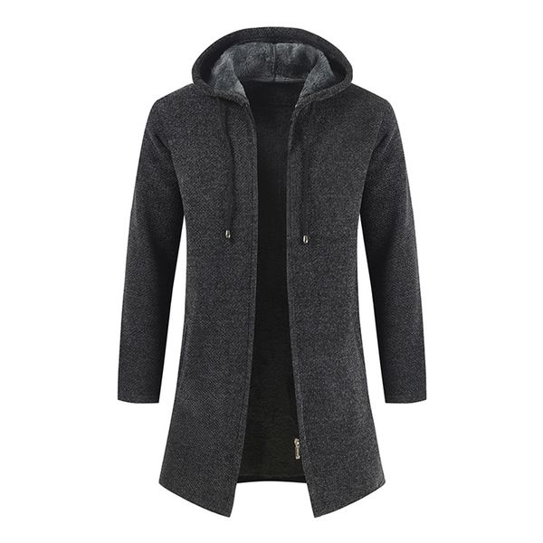 

men's wool blends winter mens fleece cardigan sweaters coats men hooded long cardigan men casual thick warm sweatercoat solid sweaters, Black