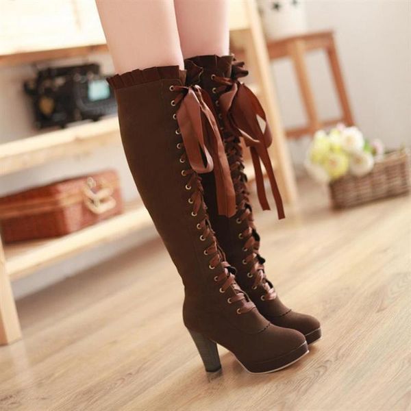 

boots comemore women s high autumn winter lace up knee high boot shoe woman brown n cane sneakers 34 220915, Black