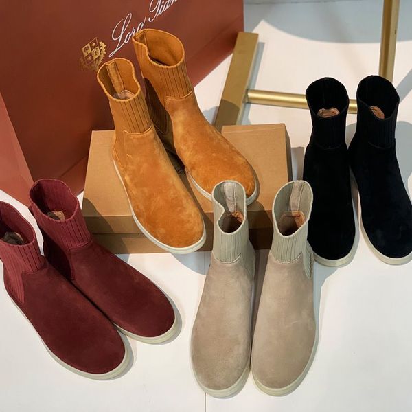 

lp piana cocoon suede ankle boots men's stretchy sock warm and comfortable wild large size lok fu snow ankle boot luxury designers wome, Black