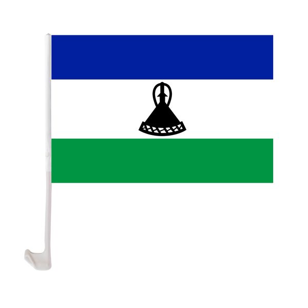 

30x45cm lesotho car flag polyester uv protection window clip car decoration banner with flagpole